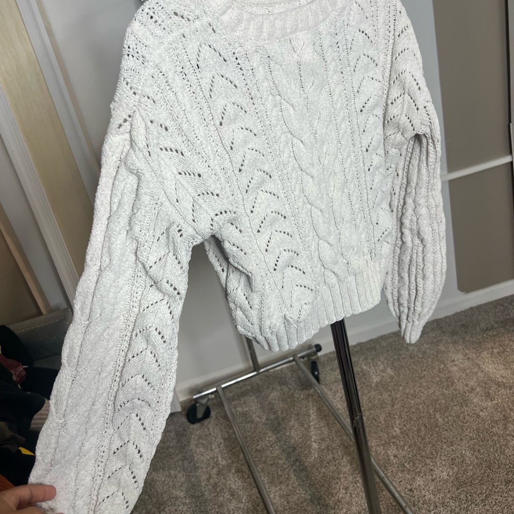 Hippie Rose White Cable Knit Sweater
